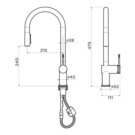 Смеситель комбинированный OMOIKIRI Tahara-SB BN нержавеющая сталь