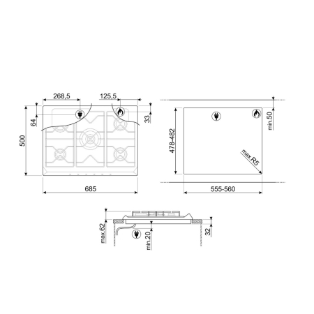 Газовая варочная поверхность SMEG SE70SGH-5