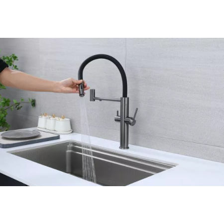 Смеситель 3 в 1 Paulmark NEXUS вороненая сталь