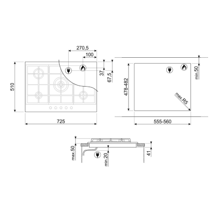 Газовая варочная поверхность SMEG PX375