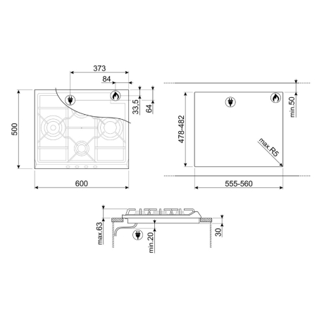Газовая варочная поверхность SMEG SER60SGH3