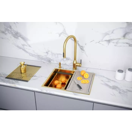 Мойка подстольный монтаж Paulmark NEXT-MULTI SINK54UNI брашированное золото