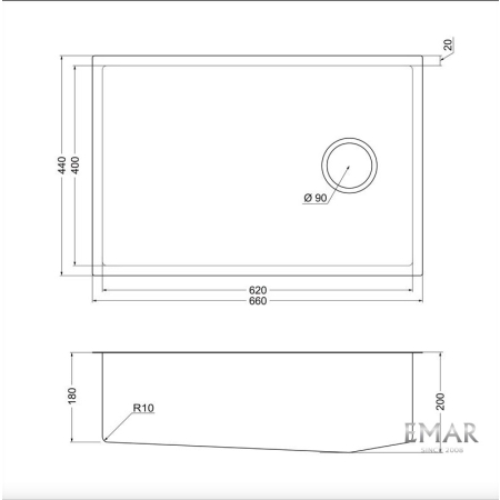 Мойка подстольного монтажа EMB-660(UN) PVD Nano Satin