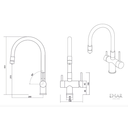 Смеситель 3 в 1 EMAR ЕС - 3015 PVD Matt Gold