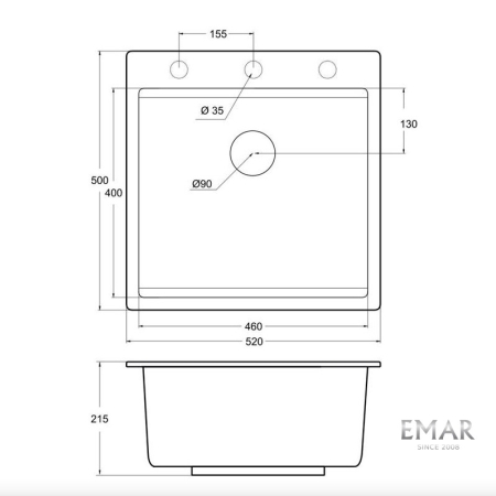Врезная мойка EMAR EMQ-1520.Q Аворио
