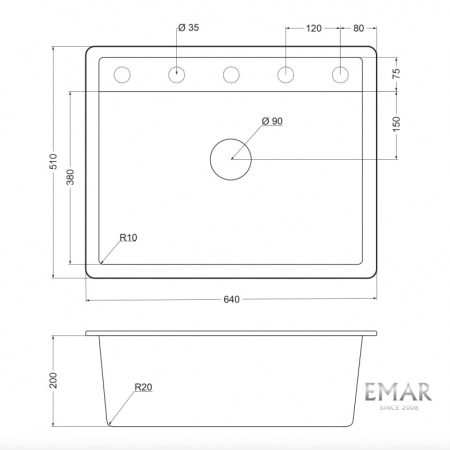 Врезная мойка EMAR EMQ-1640.Q Аворио