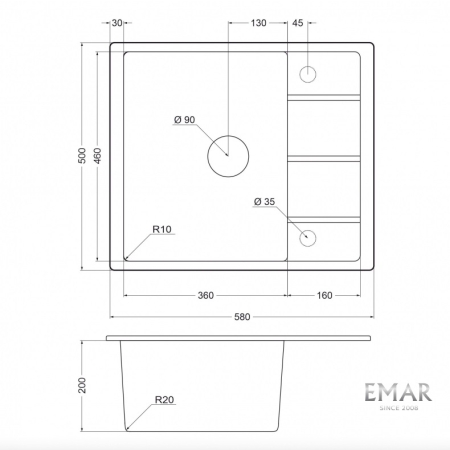 Врезная мойка EMAR EMQ-1580.Q Аворио