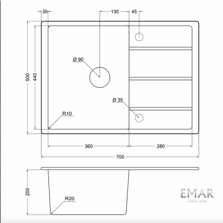 Врезная мойка EMAR EMQ-1700.Q Аворио