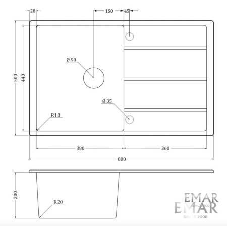 Врезная мойка EMAR EMQ-1800.Q Аворио