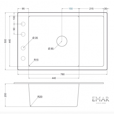 Врезная мойка EMAR EMQ-1780.Q Аворио