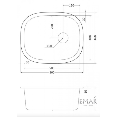 Мойка подстольный монтаж EMQ-1560.P Аворио
