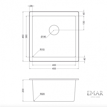 Мойка подстольного монтажа EMAR EMQ-1455.P Аворио