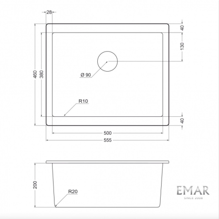 Мойка подстольный монтажа EMAR EMQ-1555.P Аворио