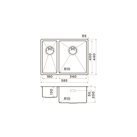 Мойка подстольный монтаж OMOIKIRI Taki 58-2-U/IF-IN-R нержавеющая сталь