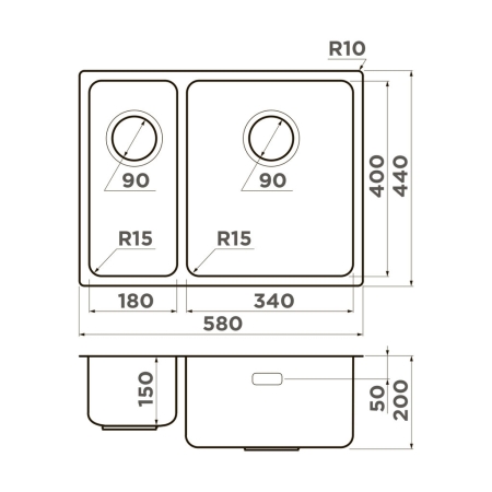 Мойка подстольный монтаж OMOIKIRI Tadzava 58-2-U/I-IN-R ULTRA 15 нержавеющая сталь