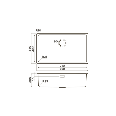Мойка подстольный монтаж OMOIKIRI Tadzava 75-U/I-IN нержавеющая сталь