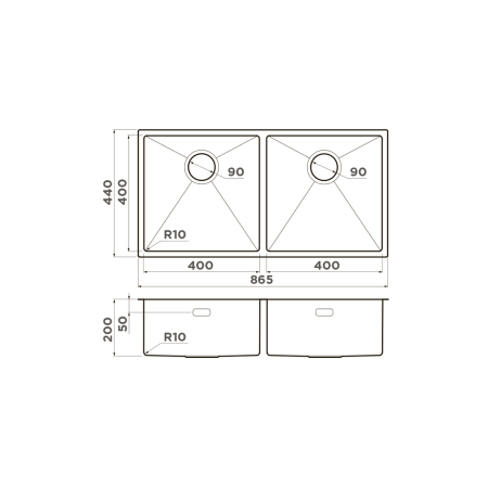 Мойка подстольный монтаж OMOIKIRI Taki 86-2-U/IF-IN нержавеющая сталь