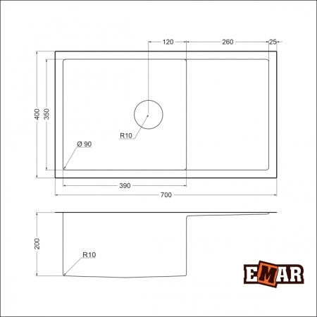 Мойка подстольный монтаж EMAR EMB-124 PVD Nano Dark