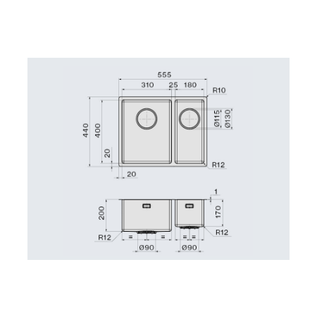 Мойка подстольный монтаж FALMEC COMO 31+18