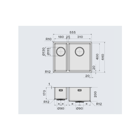 Мойка подстольный монтаж FALMEC COMO 18+31
