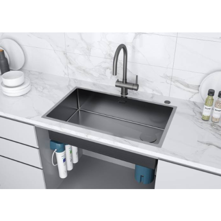 Мойка подстольный монтаж Paulmark NEXT-SKEW 74UNI вороненая сталь