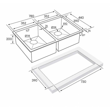 Мойка подстольный монтаж Paulmark GERBERG 78/2UNI брашированная нержавеющая сталь