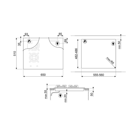 Гибридная варочная поверхность SMEG PM3643D