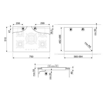 Газовая варочная поверхность SMEG PV675CNR