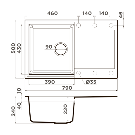 Врезная мойка OMOIKIRI Sakaime 79-BL Tetogranit/черный